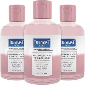 3X Dermasil AHA Glycolic Acid Toning Solution with Witch Hazel and Rosewater